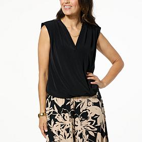 Colleen Lopez Pleated Surplice Top with Bubble Hem