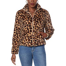 Colleen Lopez Print Faux Fur Bomber Jacket