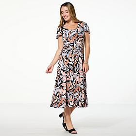 Colleen Lopez Printed Jersey Knit Dress with Shirred Waist