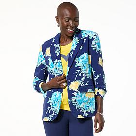 Colleen Lopez Printed Woven Blazer with Scrunched Sleeves
