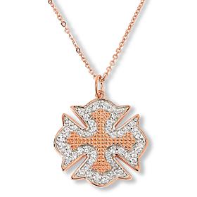 Colleen Lopez White Zircon Maltese Cross Pendant with Chain