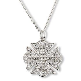 Colleen Lopez White Zircon Maltese Cross Pendant with Chain