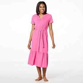 Comfort Code Jersey Knit Belted Tiered-Hem Midi Dress