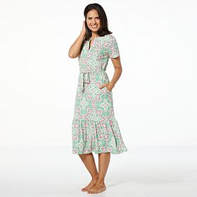 Comfort Code Jersey Knit Belted Tiered-Hem Midi Dress