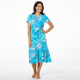 Comfort Code Jersey Knit Belted Tiered-Hem Midi Dress