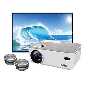 Core Innovations Projector with Remote, Screen and 2 BT Speakers