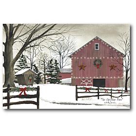 Courtside Market Christmas Red Barn 12x18 Canvas Wall Art