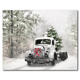 Courtside Market Snowy Christmas Truck 16x20 Canvas Wall Art