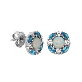 Created Opal, Blue topaz and Created White Sapphire Stud Earrings