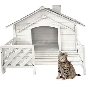 CritterSitters 27" Tall Outdoor Raised Pet House with Porch - White
