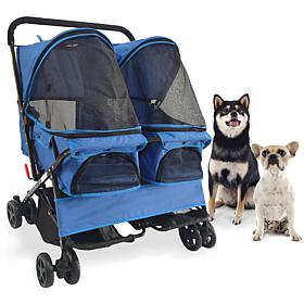 CritterSitters Double Pet Stroller with 2 Storage Baskets - Blue