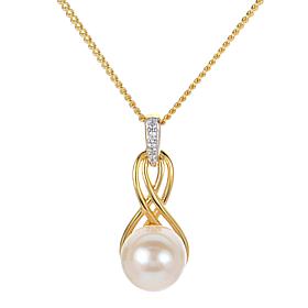 Cultured Pearl and Created White Sapphire 14K Twist Pendant with Chain