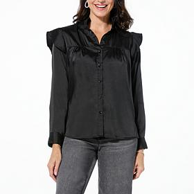 Curations x Amy Morrison Silky Ruffle Button-Front Blouse
