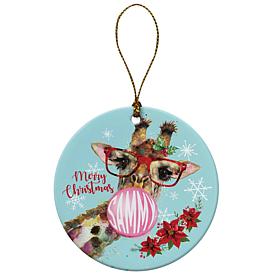 Custom Personalization Merry Christmas Bubble Giraffe Ceramic Ornament