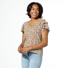 Democracy 3-Tiered Bell Sleeve Printed Slub Knit Top