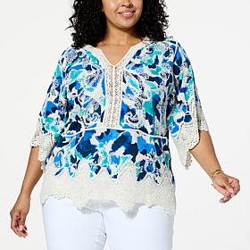 Democracy Embroidered Crochet Trim Peplum Top