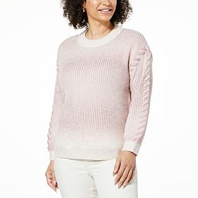 Democracy Long Blouson Sleeve Ombré Striped Sweater