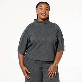 Democracy Pleated Elbow Sleeve Mock-Neck Top 