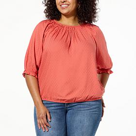 Democracy Smocked Bubble Hem Woven Top