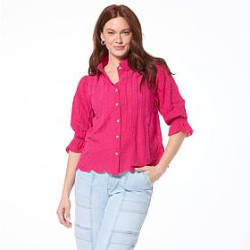 Democracy Woven Crochet Trim Button-Down Top