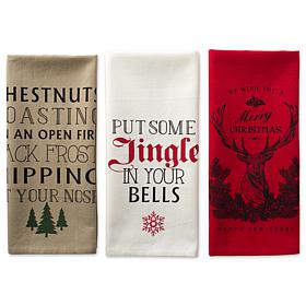 Design Imports Holiday Stag Christmas Print Kitchen Towel Set of 3