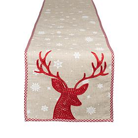 Design Imports Red Reindeer Embroidered Table Runner 14-inch x 70-inch