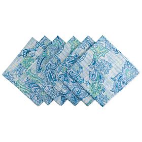 Design Imports Set of 6 Blue Watercolor Paisley Outdoor Napkins