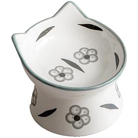 DexyPaws Elevated Ceramic Cat Bowl - White & Black Floral