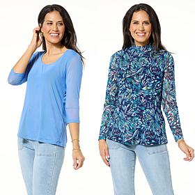 DG2 by Diane Gilman 2-pack Print/Solid Mesh Top