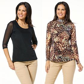 DG2 by Diane Gilman 2-pack Print/Solid Mesh Top