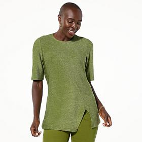 DG2 by Diane Gilman Asymmetric Metallic Knit Top