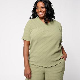 DG2 by Diane Gilman Asymmetric Ruched Stripe Front Yoke Top