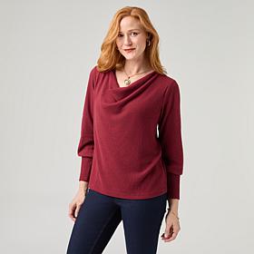 DG2 by Diane Gilman Brushed Sweater Knit Cowl Neck Long Sleeve Top