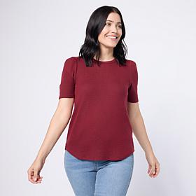DG2 by Diane Gilman Brushed Sweater Knit Short Puff-Sleeve Top