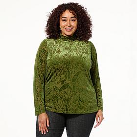 DG2 by Diane Gilman Burnout Velvet Mock-Neck Top