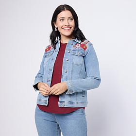 DG2 by Diane Gilman Classic Stretch Embroidered & Studded Denim Jacket