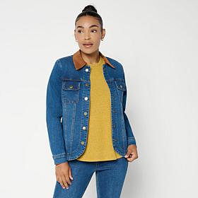 DG2 by Diane Gilman Classic Stretch Faux Suede-Trimmed Denim Jacket