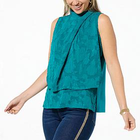 DG2 by Diane Gilman Clipped Jacquard Twist-Neck Easy Tank