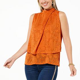 DG2 by Diane Gilman Clipped Jacquard Twist-Neck Easy Tank