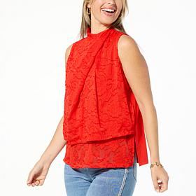 DG2 by Diane Gilman Clipped Jacquard Twist-Neck Easy Tank