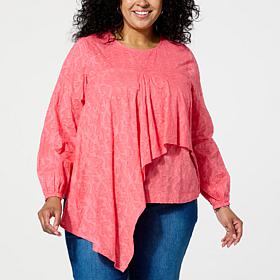 DG2 by Diane Gilman Cotton Clipped Jacquard Sweetheart Easy Blouse