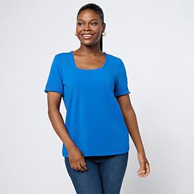 DG2 by Diane Gilman Cotton Jersey Short Sleeve Square Neck Top