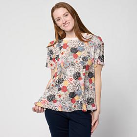 DG2 by Diane Gilman Crepe De Chine Flared Sleeve Printed Top