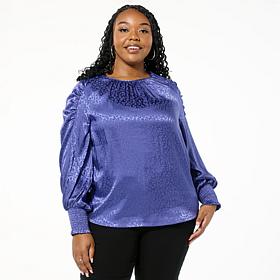 DG2 by Diane Gilman Crew Neck Lantern Sleeve Blouse