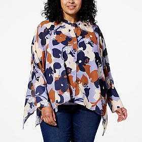 DG2 by Diane Gilman Crinkled Chiffon Button-Up Easy Poncho Top & Cami