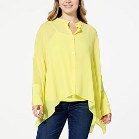 DG2 by Diane Gilman Crinkled Chiffon Button-Up Easy Poncho Top & Cami