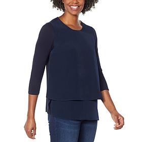DG2 by Diane Gilman Double Layer Mixed Media 3/4-Sleeve Easy Tee