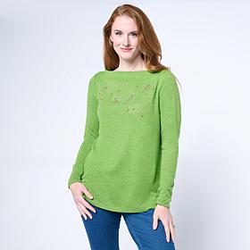 DG2 by Diane Gilman Embellished Boat-Neck Long-Sleeve Top