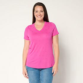 DG2 by Diane Gilman Embellished Crystal Front V-Neck Top