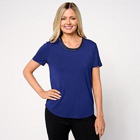 DG2 by Diane Gilman Embellished U-Neck Short-Sleeve Tee